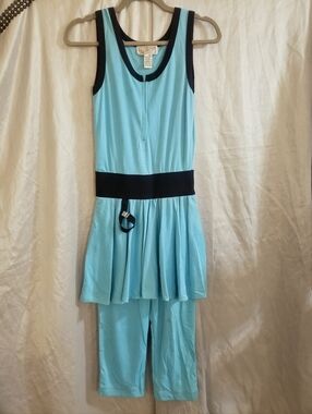 The 80s Called! Vintage Jumper w/Miniskirt Aqua w/Black Elastic Belt&Clip Small